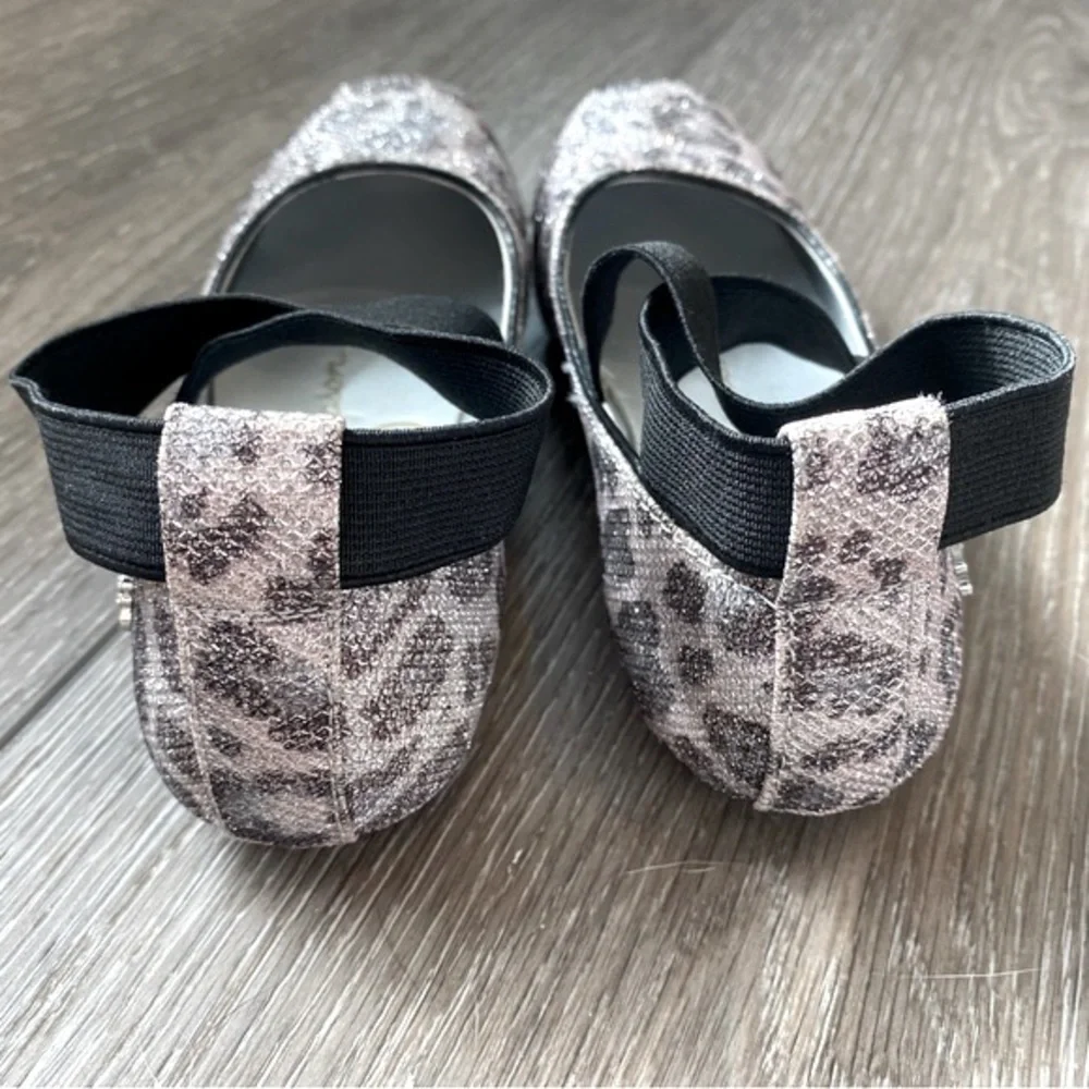 NEW! Jessica Simpson Girls Shoes Madison Ballet Flat Silver Animal Print Size 13